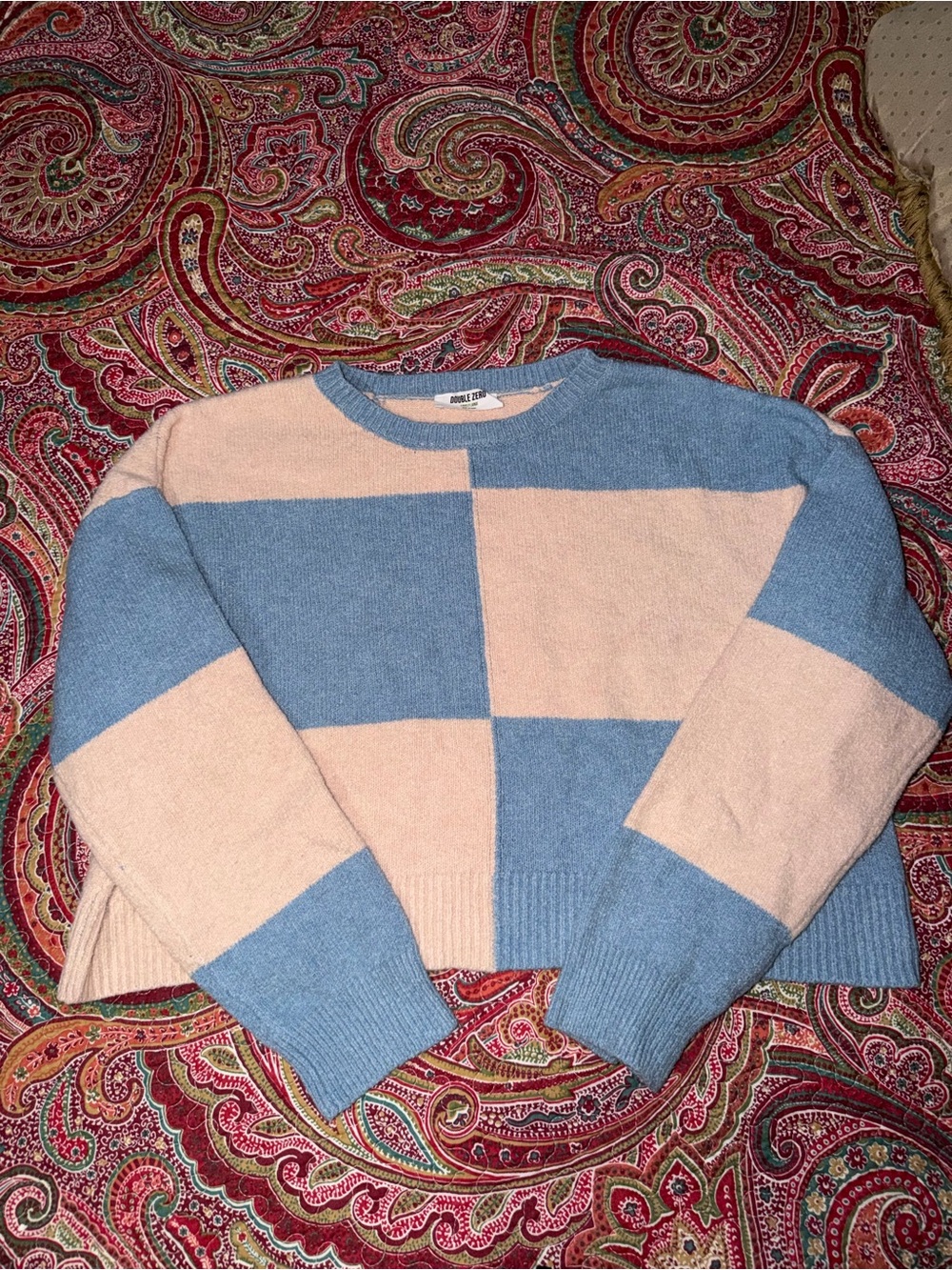 Double Zero Pastel Blue and Pink Checker Knit Sweater